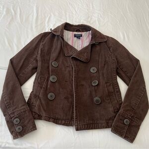 American Eagle Outfitters dark brown pea coat for layering in winter